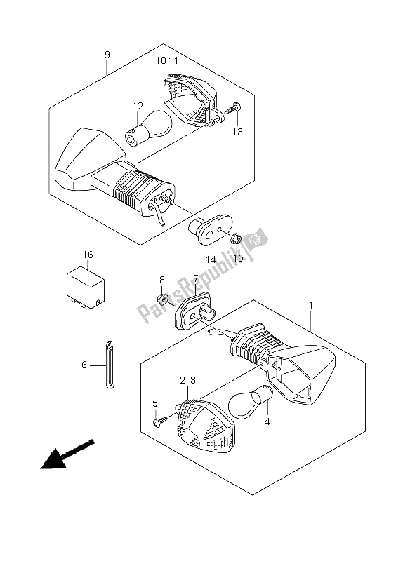 All parts for the Turnsignal Lamp of the Suzuki GSX 650 FA 2009