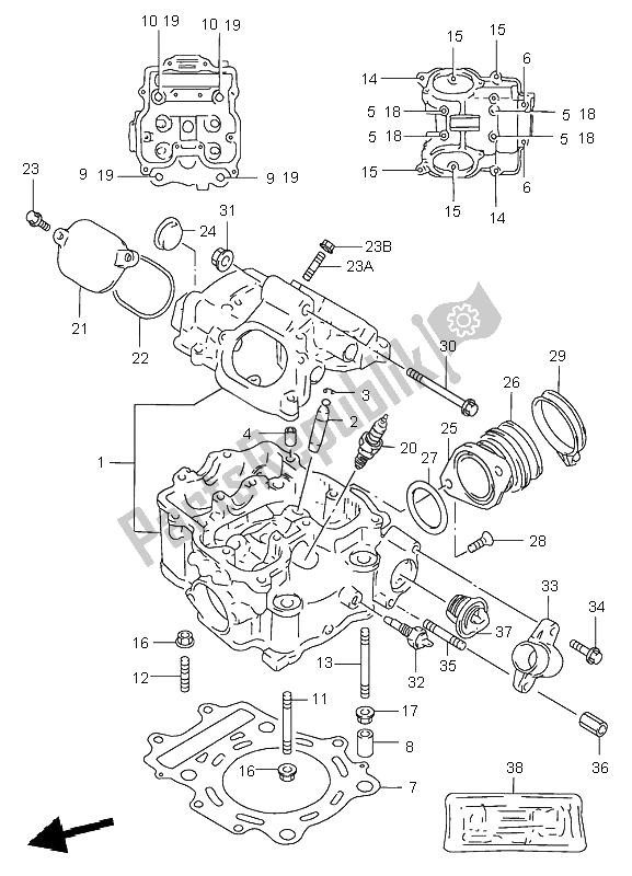 All parts for the Cylinder Head of the Suzuki LT A 500F Quadmaster 2001