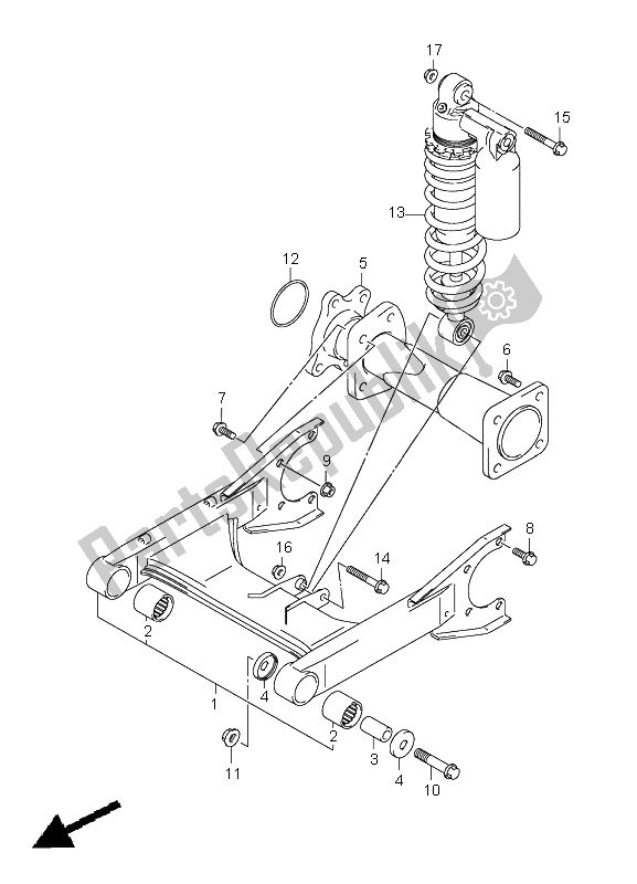 All parts for the Rear Swinging Arm of the Suzuki LT Z 250 Quadsport 2009