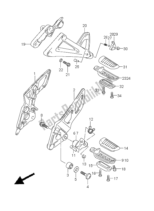 All parts for the Footrest of the Suzuki GSF 1250A Bandit 2011