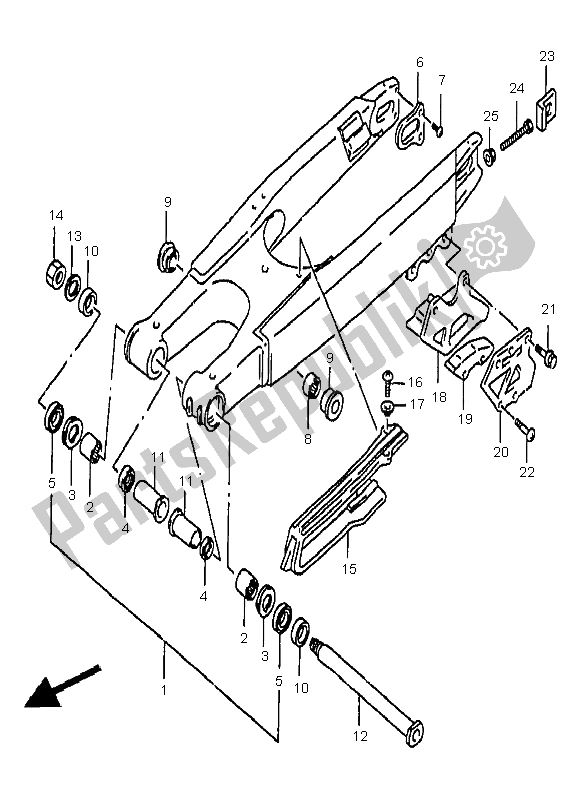 All parts for the Rear Swinging Arm of the Suzuki RM 250 1998