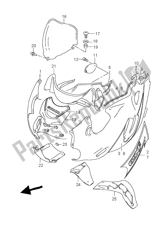 All parts for the Cowling Body of the Suzuki GSX 600F 2003