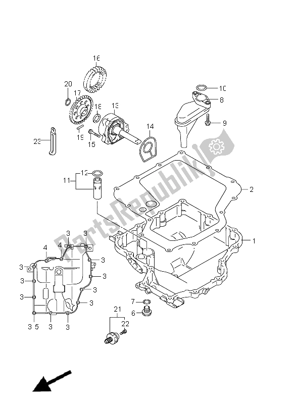 All parts for the Oil Pan & Oil Pump of the Suzuki GSX 1300R Hayabusa 2011