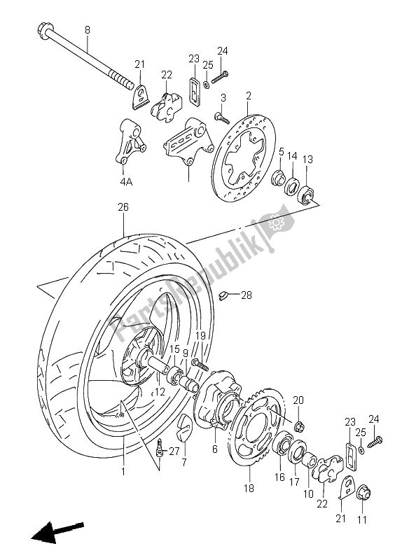 Tutte le parti per il Ruota Posteriore del Suzuki RF 600R 1996