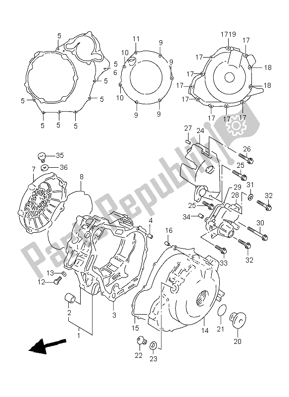 All parts for the Crankcase Cover of the Suzuki TL 1000R 2000