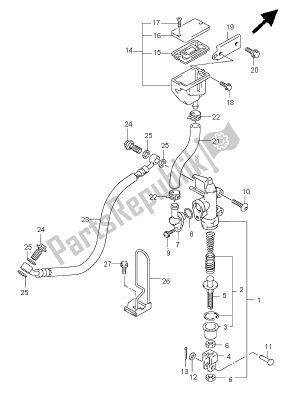 All parts for the Rear Master Cylinder (sv1000-u1-u2) of the Suzuki SV 1000 NS 2003
