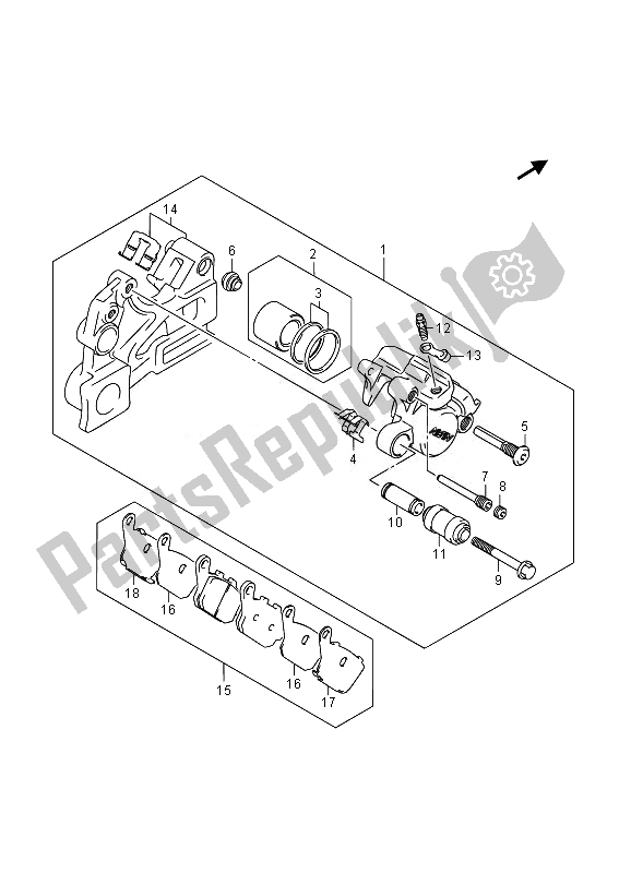 All parts for the Rear Caliper (gsr750a) of the Suzuki GSR 750A 2014