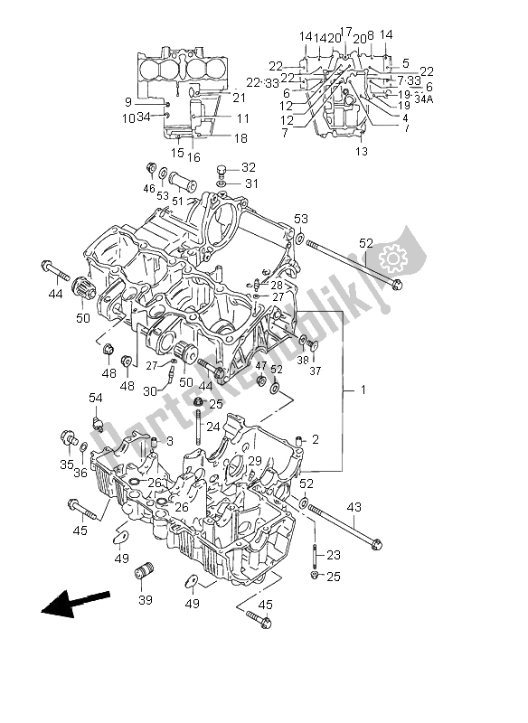 All parts for the Crankcase of the Suzuki GSF 1200 NS Bandit 2002