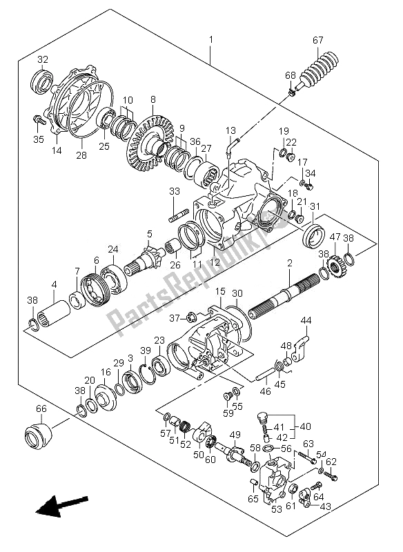 All parts for the Final Bevel Gear (rear)( 04-8) of the Suzuki LT A 500F Vinson 4X4 2007