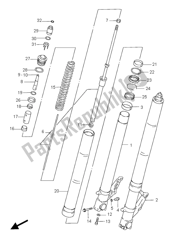 All parts for the Front Damper of the Suzuki GSX R 750 1996