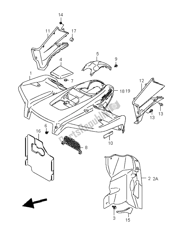 All parts for the Front Fender of the Suzuki LT A 700X Kingquad 4X4 2006