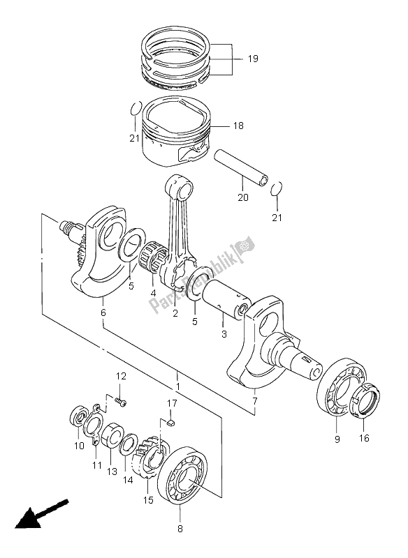 All parts for the Crankshaft of the Suzuki XF 650 Freewind 2001