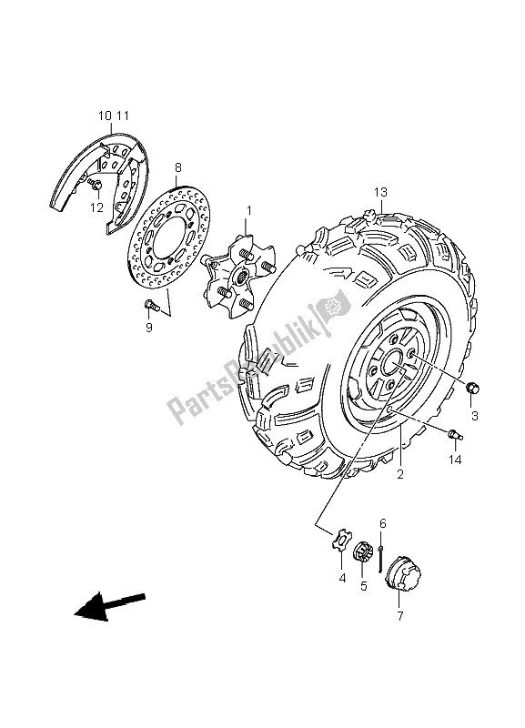 All parts for the Front Wheel of the Suzuki LT A 700X Kingquad 4X4 2006