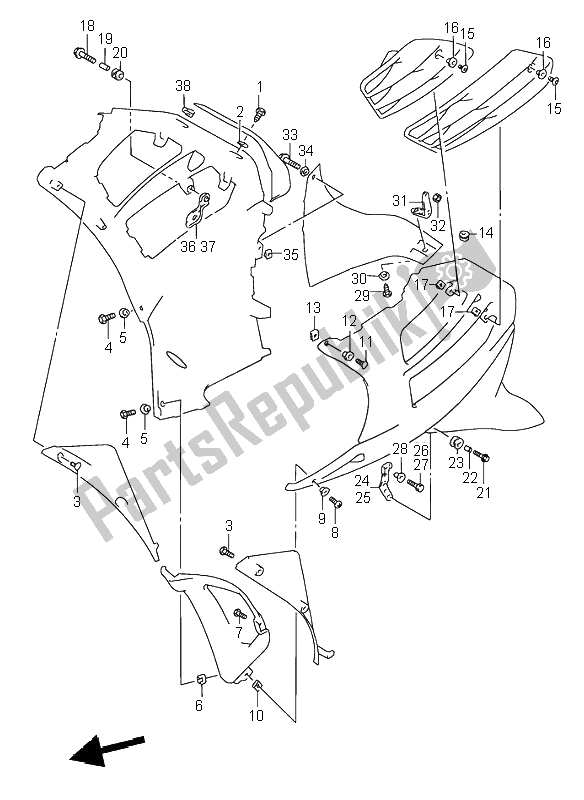 Alle onderdelen voor de Onder De Delen Van De Motorkapinstallatie van de Suzuki RF 600R 1995