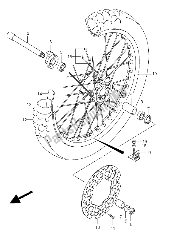 All parts for the Front Wheel of the Suzuki DR Z 400E 2009