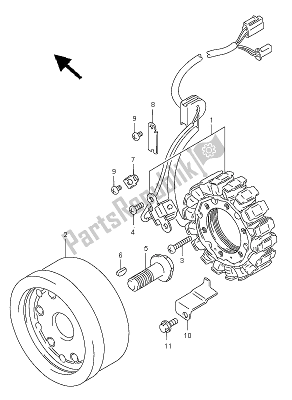 All parts for the Magneto of the Suzuki VS 800 Intruder 2002