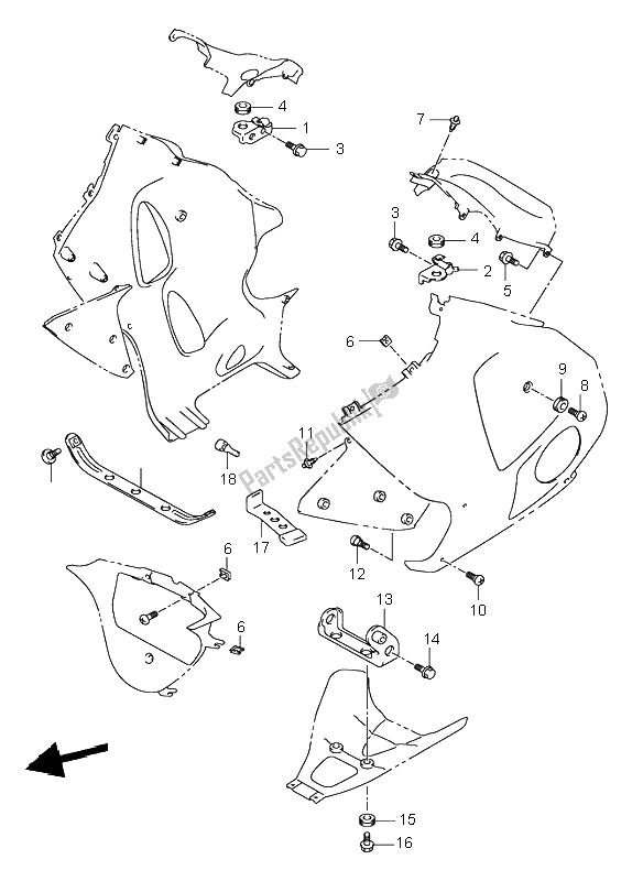 All parts for the Under Cowling Installation Parts of the Suzuki GSX 1300R Hayabusa 1999