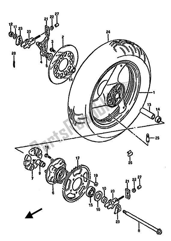 All parts for the Rear Wheel of the Suzuki GSX 750F 1993