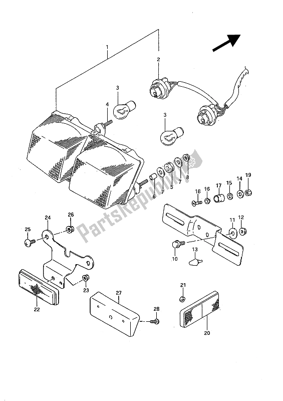 All parts for the Tail Lamp of the Suzuki GSX R 750 1991