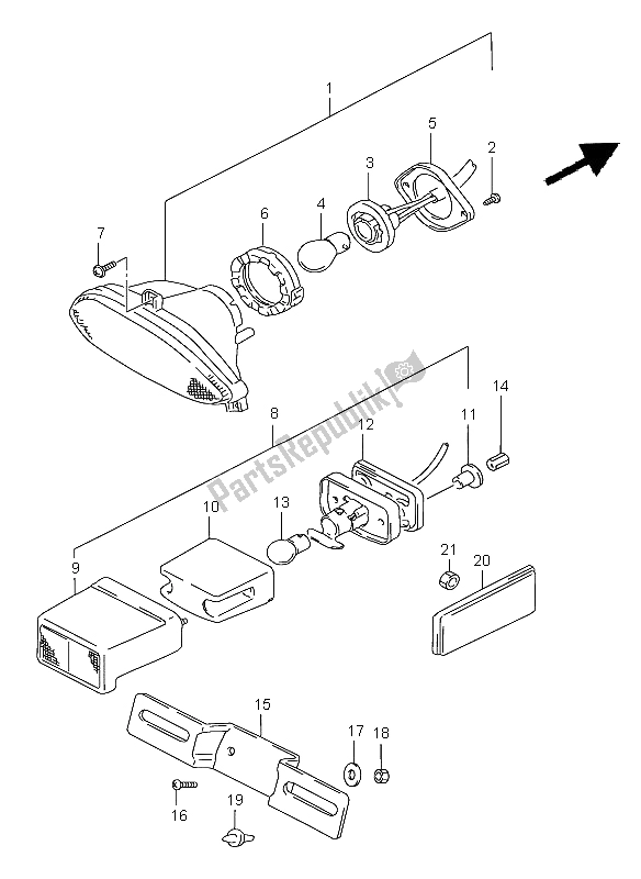 Todas las partes para Luz De Combinación Trasera de Suzuki GSF 1200 Nssa Bandit 1998