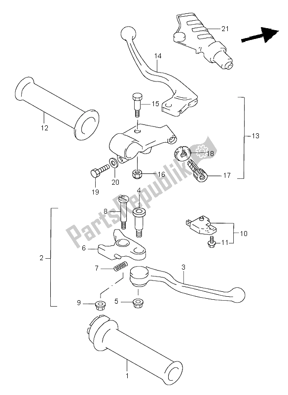 All parts for the Handle Lever of the Suzuki GSX 600F 2003