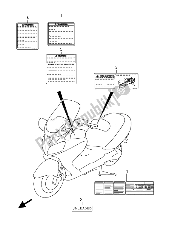 All parts for the Label of the Suzuki AN 650A Burgman Executive 2010