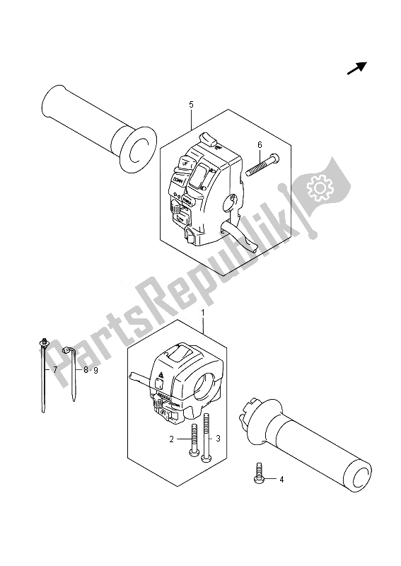 All parts for the Handle Switch (an650 E02) of the Suzuki AN 650Z Burgman Executive 2014