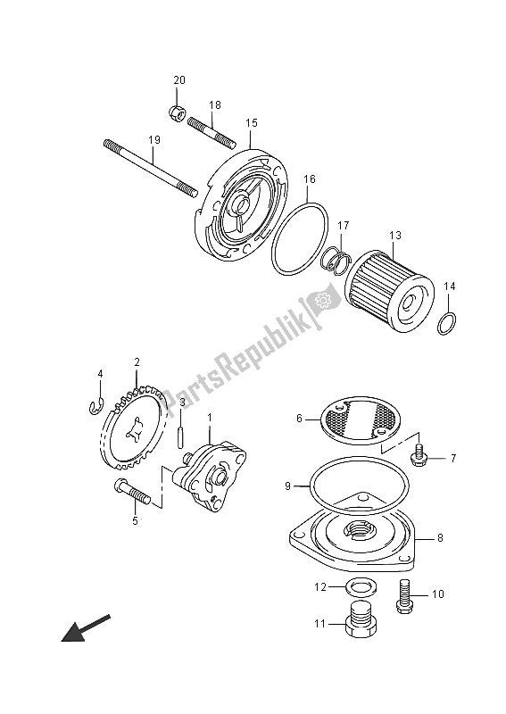 All parts for the Oil Pump of the Suzuki DR Z 125 LW 2016