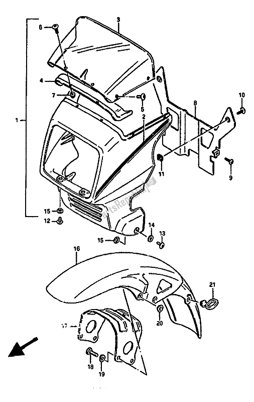 Tutte le parti per il Faro Anteriore E Parafango Anteriore (gsx550eu) del Suzuki GSX 550 Esfu 1987