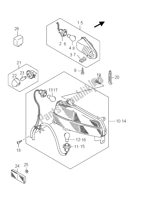 All parts for the Combination Lamp (an650a E19) of the Suzuki AN 650A Burgman Executive 2012