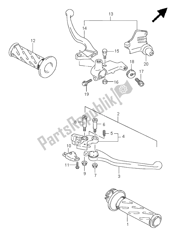 All parts for the Handle Lever of the Suzuki GSF 600S Bandit 1996