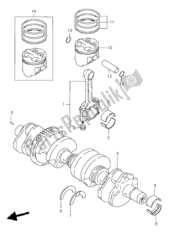 All parts for the Crankshaft of the Suzuki GSF 600 NS Bandit 1998