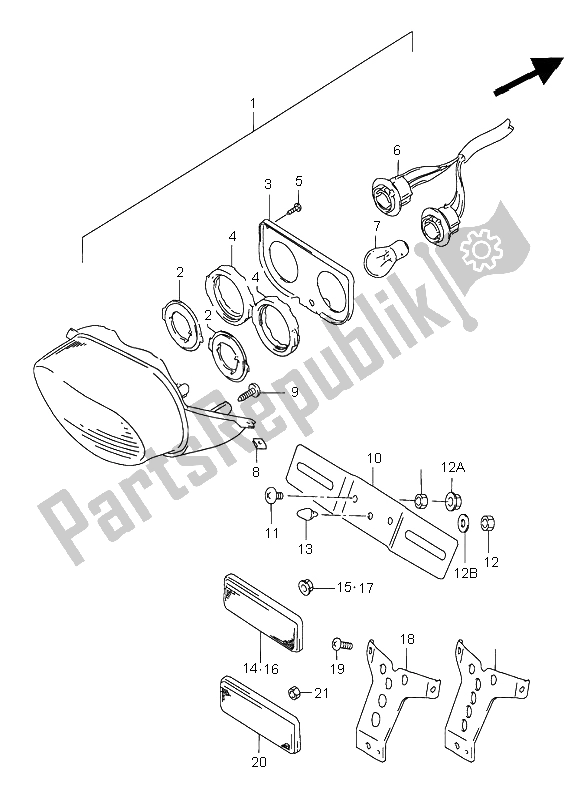 All parts for the Tail Lamp of the Suzuki GSX R 750 1997