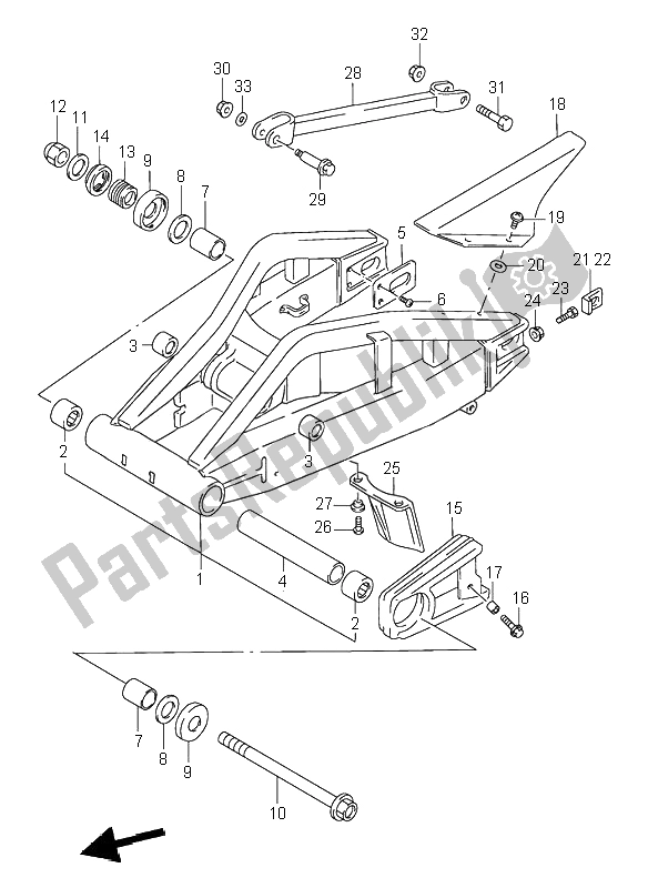 All parts for the Rear Swinging Arm of the Suzuki GSX R 1100W 1996