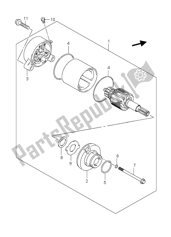 All parts for the Starting Motor of the Suzuki LT Z 90 4T Quadsport 2008