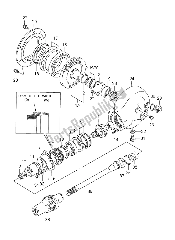 All parts for the Propeller Shaft & Final Drive Gear of the Suzuki VL 1500 Intruder LC 2003