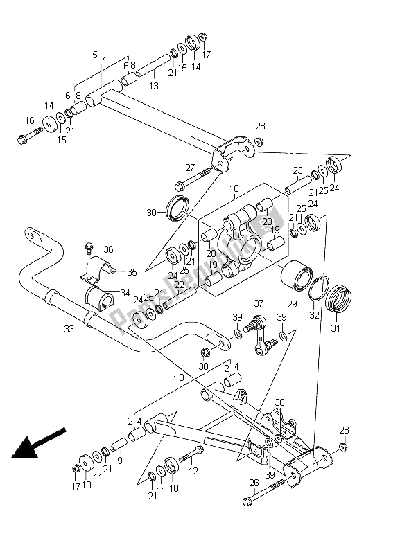 All parts for the Rear Suspension Arm of the Suzuki LT A 500 XPZ Kingquad AXI 4X4 2012