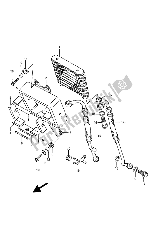 Alle onderdelen voor de Olie Koeler van de Suzuki VS 1400 Glpf Intruder 1993