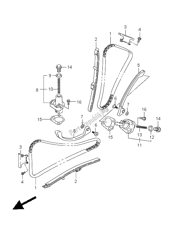 Alle onderdelen voor de Cam Ketting van de Suzuki SFV 650A Gladius 2009