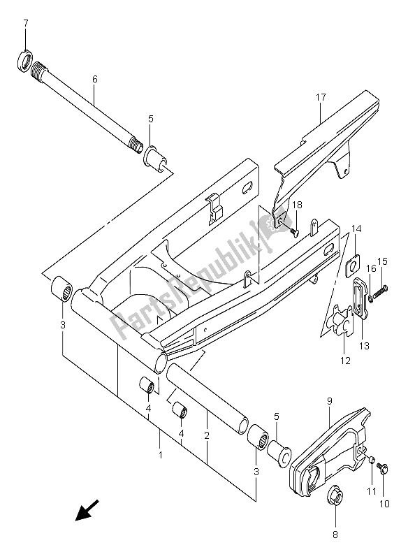 All parts for the Rear Swinging Arm of the Suzuki DL 650 V Strom 2006