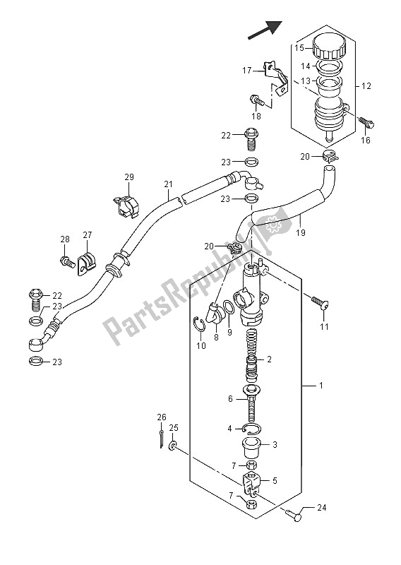 All parts for the Rear Master Cylinder of the Suzuki GSX R 600 2016