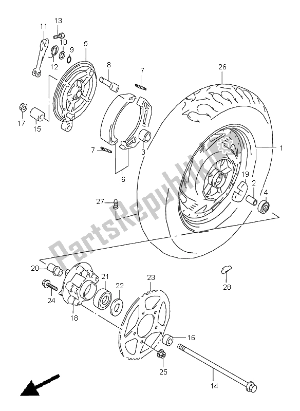 All parts for the Rear Wheel of the Suzuki VZ 800 Marauder 2002