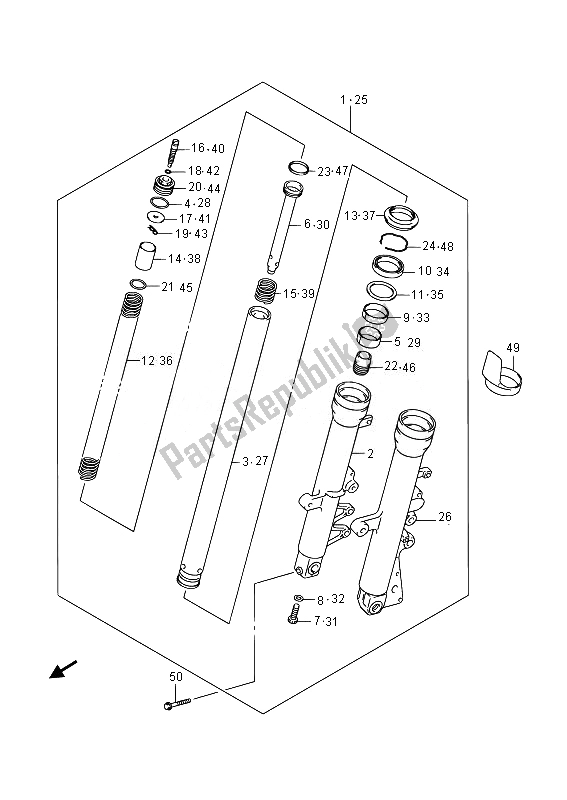 All parts for the Front Fork Damper (sfv650a) of the Suzuki SFV 650A Gladius 2014
