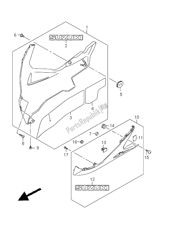 All parts for the Under Cowling of the Suzuki GSX R 750 2011