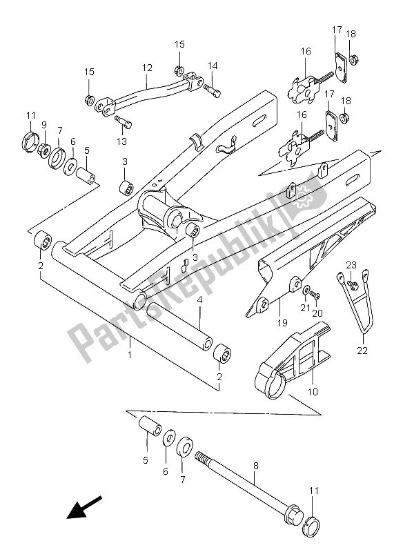 All parts for the Rear Swinging Arm of the Suzuki GSX 750F 2005