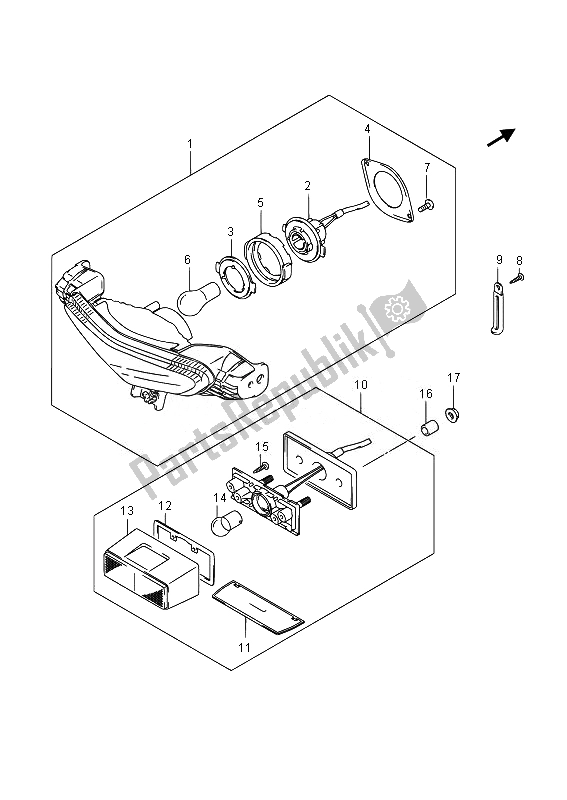 All parts for the Rear Combination Lamp of the Suzuki DL 650A V Strom 2014