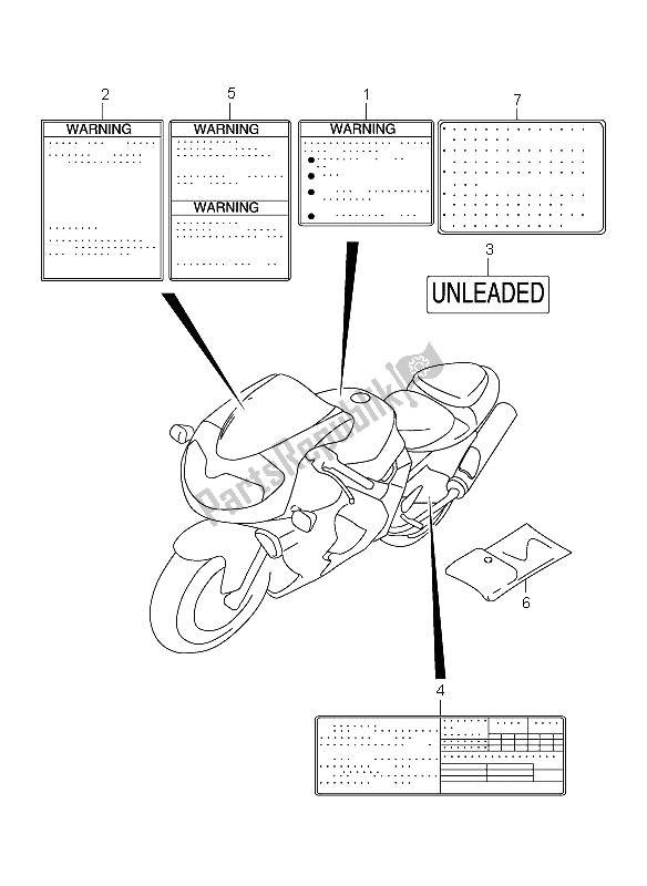 Alle onderdelen voor de Etiket van de Suzuki TL 1000R 1999