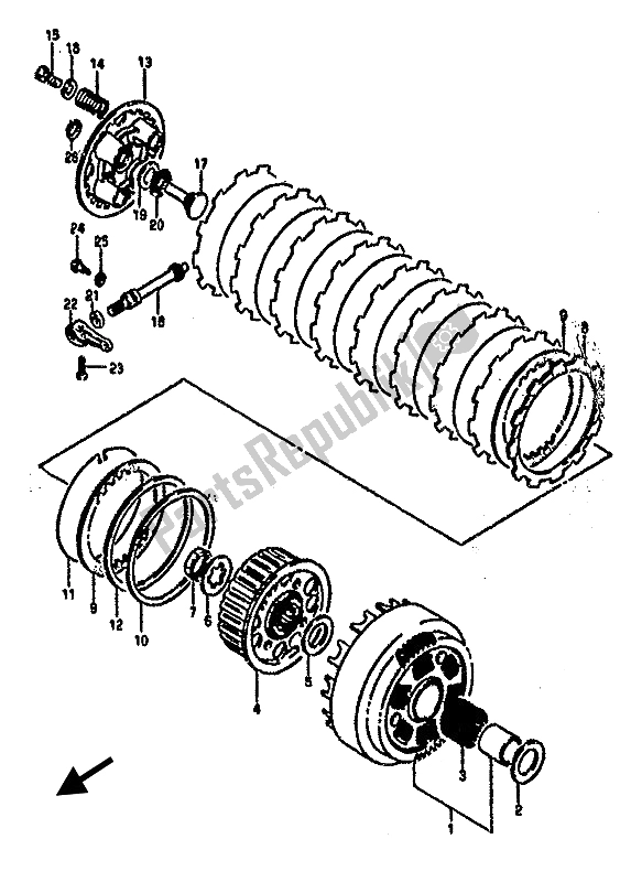 All parts for the Clutch of the Suzuki RG 500 Gamma 1986