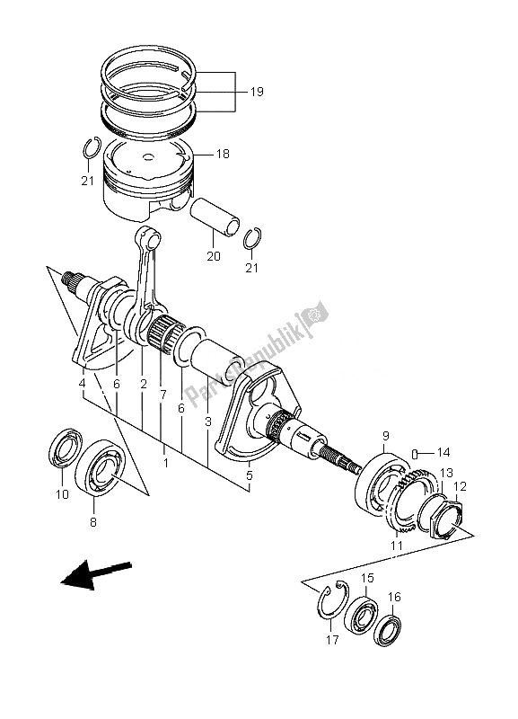 All parts for the Crankshaft of the Suzuki LT A 700X Kingquad 4X4 2007