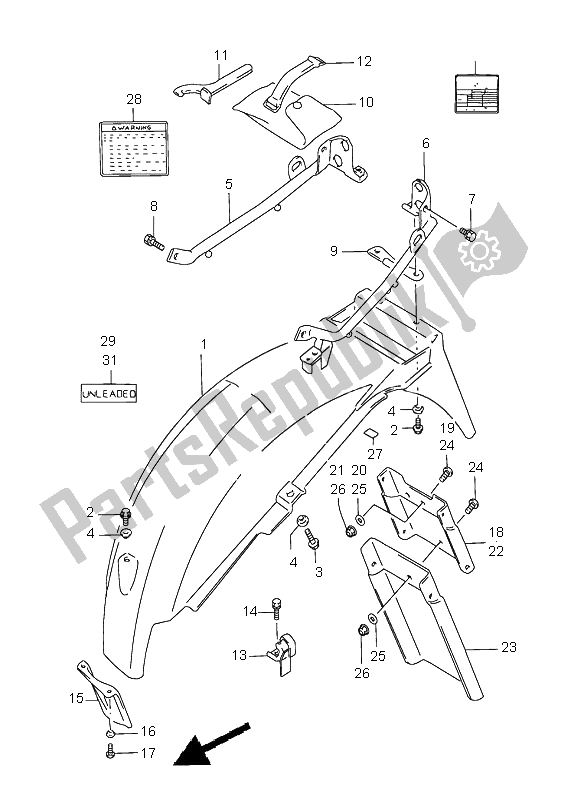 All parts for the Rear Fender of the Suzuki GS 500E 1999